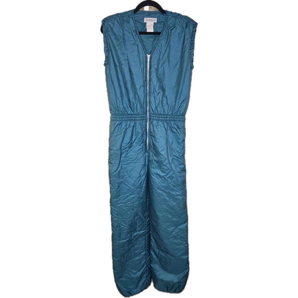 Vintage The Line Denver Colorado Women's 1 Piece Ski Snowsuit Sleeveless Teal
